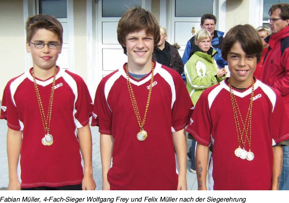 Fabian M&uuml;ller, 4-Fach-Sieger Wolfgang Frey und Felix M&uuml;ller nach der Siegerehrung